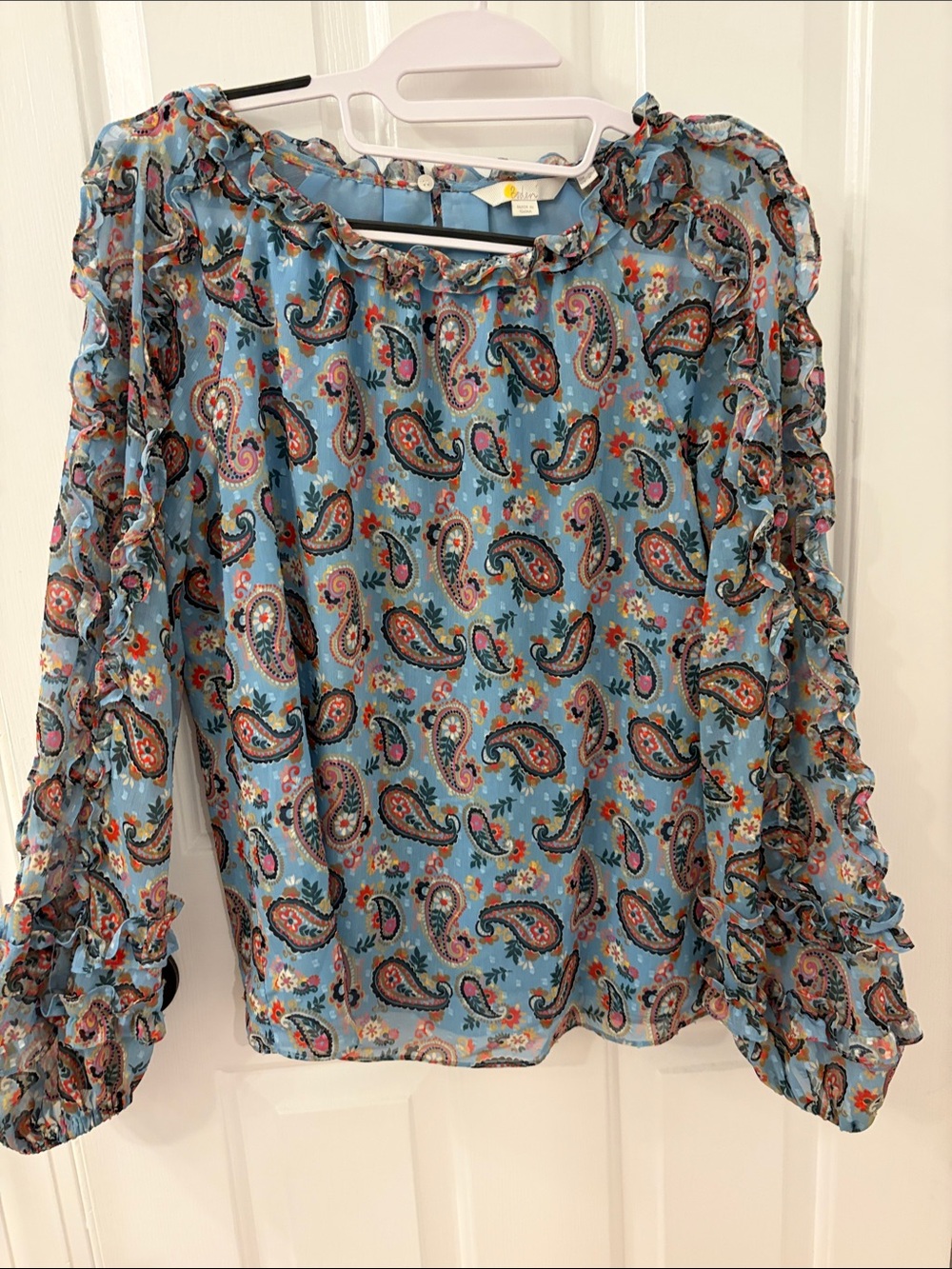 Boden Blue Paisley Ruffle-Sleeve Blouse UK 10 / US 6